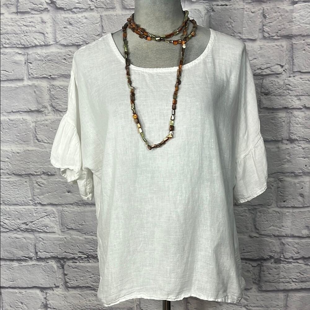 Elena Baldi Italian Linen Ruffle Sleeve Blouse